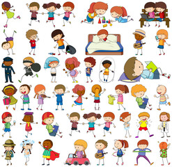 Set of different doodle kids cartoon character isolated