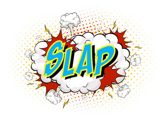 Word Slap on comic cloud explosion background