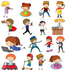 Set of different doodle kids cartoon character