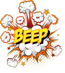 Word Beep on comic cloud explosion background