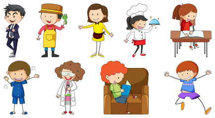 Set of different doodle kids cartoon character