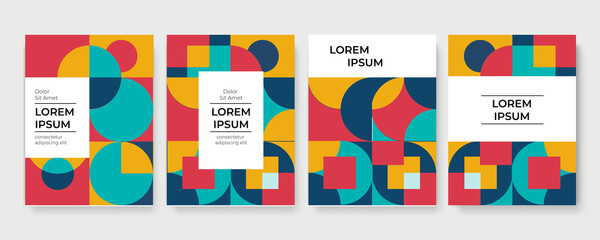 Abstract geometric background. Set of A4 vertical retro brochures. Cover design in flat style. Vector illustration. Business template collection. Design poster, cover, wallpaper, notebook, catalog.