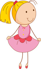 A girl cartoon character in doodle style isolated