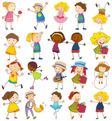 Fototapeta na wymiar Set of different kids in doodle style
