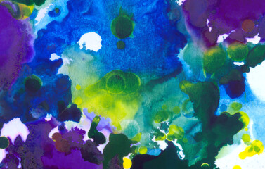 Naklejka na ściany i meble Abstract art background multicolor fluid paint hand drawn illustration