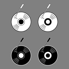 Vinyl record black white outline vector