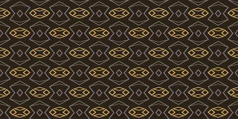 Modern background pattern with gray and gold decorative geometric elements on black background, wallpaper. Seamless pattern, texture for your design. Vector image 