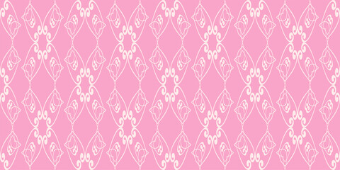 Asian background pattern with decorative ornaments in indian style on pink. Background image for your design. Seamless pattern, wallpaper texture. Vector graphics
