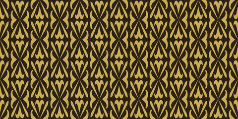 Background pattern gold ethnic ornament on black background. Seamless pattern, texture for your design. Vector image 