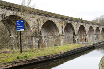The railway viaduct and canal aqueduct crossing the Ceiriog Valley at Chirk in Denbighshire, Wales, UK.