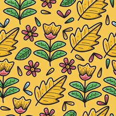 Obraz premium Hand drawn cartoon doodle flower pattern design