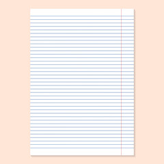 Grid paper. Realistic blank lined paper sheet in A4 format. Striped background with color graph. Geometric pattern for school, wallpaper, textures, notebook. Lined blank on transparent background