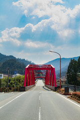 Red Hiraya Bridge in Miyama-cho, Nantan City, Kyoto Prefecture, Japan