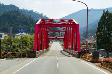 Red Hiraya Bridge in Miyama-cho, Nantan City, Kyoto Prefecture, Japan