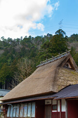 Thatched roof of an old house in Kitamura, Miyama Kayabuki no Sato, Nantan City, Kyoto Prefecture, Japan
