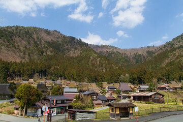 Rice fields and old thatched-roof houses in Kitamura, Miyama Kayabuki no Sato, Nantan City, Kyoto Prefecture, Japan