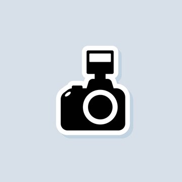Photo camera sticker. Camera icon. Photography concept. Vector on isolated background. EPS 10
