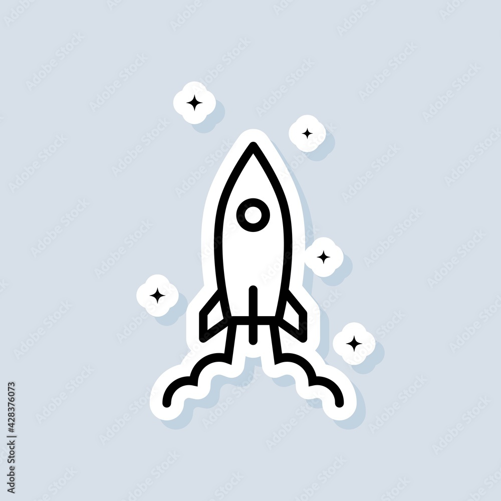 Poster startup rocket. start up sticker. rocket launch and smoke. startup project concept. vector on isolat
