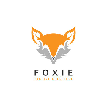 Abstract Fox Head Logo Design with Simple Minimalist Concept Illustration.