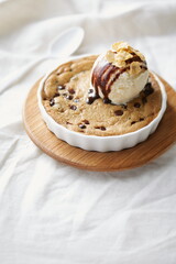 SOFT BAKED CHOC CHIP COOKIE with Vanilla Ice Cream