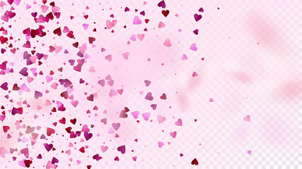 Falling Hearts Vector Confetti. Valentines Day Wedding Pattern. Beautiful Pink Design Valentines Day Decoration with Falling Down Hearts Confetti. Modern Gift, Birthday Card, Poster Background