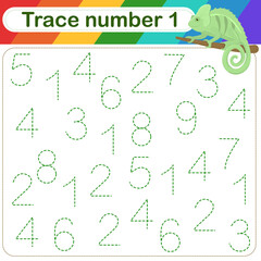 Vector Illustration of activity page for handwriting practice. Learning numbers for kids.Trace number design for learning handwriting. 