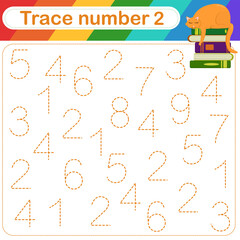 Obraz premium Vector Illustration of activity page for handwriting practice. Learning numbers for kids.Trace number design for learning handwriting. 
