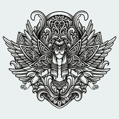 tattoo and t shirt design black and white hand drawn angel engraving ornament
