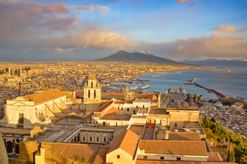 Panoramic view of the old city from the terrace of a medieval castle of Naples, Italy.