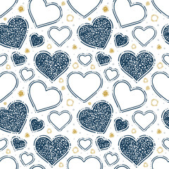 Hearts. Hand drawn hearts seamless pattern. Doodle drawing different hearts endless background. Part of set.