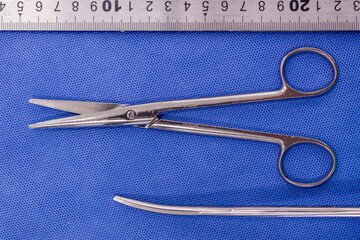 Mayo scissors on a blue background