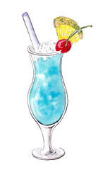 Hand drawn watercolor Cocktail. Mixed alcoholic drink