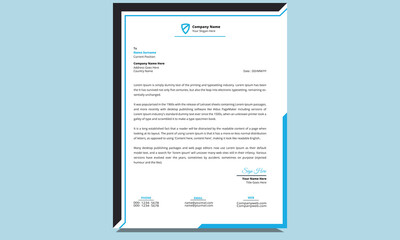 Unique  modern creative professional and new clean business style letterhead design template with black and blue shapes.