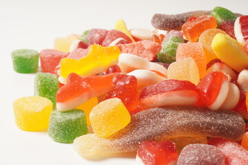 A lot of colorful assorted gummy candies.  Juicy colorful jelly sweets