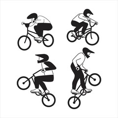 Obraz premium Mountain biking competition. A team of cycling sportsmen. Black and white characters set. Flat style vector design illustrations.