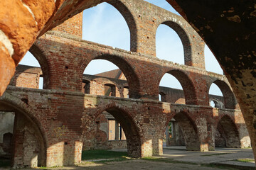 Close-up of ruins of parts of the old Cistercian monastery 'Kloster Doberan' (Doberan Abbey) in Bad Doberan, Germany, Europe
