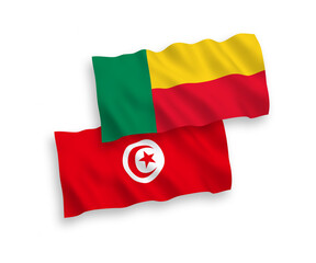 Flags of Republic of Tunisia and Benin on a white background