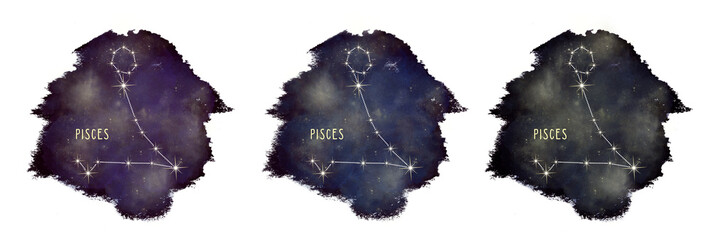 Pisces zodiac constellation, high resolution and size, illustration, isolated on the white background