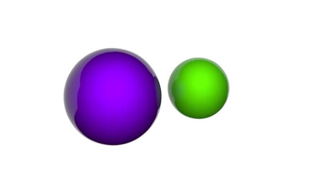 Potassium chloride (formula: KCl or ClK) is a metal salt composed of potassium and chloride. Chemical structure model: Ball and Stick. 3D render. Seamless loop. White background.