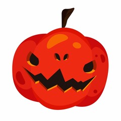 Spooky smiling pumpkin in cartoon style. Vector illustration isolated on white background. Orange pumpkin with carved face for halloween.