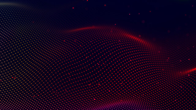 Abstract futuristic wave background. Network connection dots and lines. Digital background. 3d