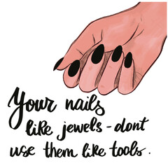  I belive in manicure. French manicure.  Inspiration quote for nail bar, beauty salon, manicurist, stickers and social media. Manicure symbol. Vector illustration.For cards, posters