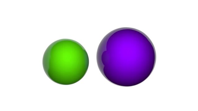 Sodium chloride, commonly known as salt, is an ionic compound with the chemical formula NaCl. Chemical structure model: Ball and Stick. 3D render. Seamless loop. Isolated on white back