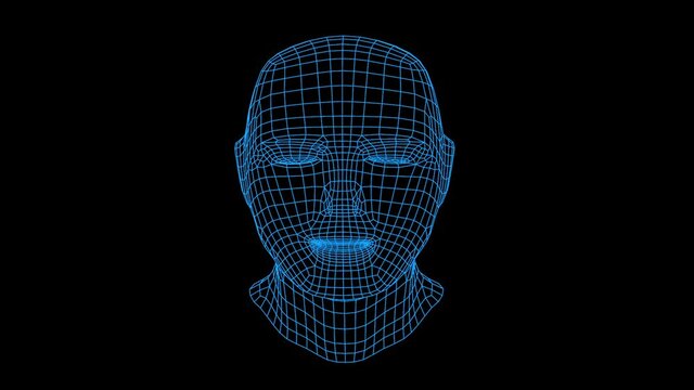 3D Wireframe Render  of human face speaking. Use for digital innovation or artificial intelligence concept.