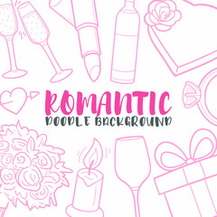 Romantic Doodle Banner Icon. Love Vector Illustration Hand Drawn Art. Line Symbols Sketch Background.
