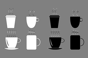 Coffee cup set black and white outline