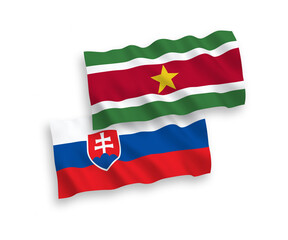 Flags of Slovakia and Republic of Suriname on a white background