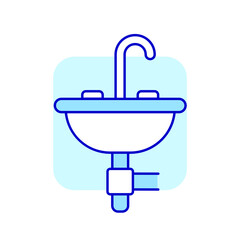 Faucet in bathroom RGB color icon. Plumbing. Blue background. Thin line customizable illustration. Contour symbol. Vector isolated outline drawing.