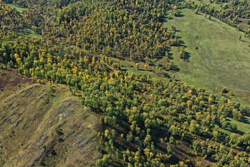 Altai mountains panorama view from drone, hill nature view of russia landscape