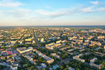 Obraz premium vologda view of the city from a drone, buildings architecture, a trip to the province in russia